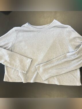 Ribbed Long-Sleeve Open Back Crop Top in Light Gray